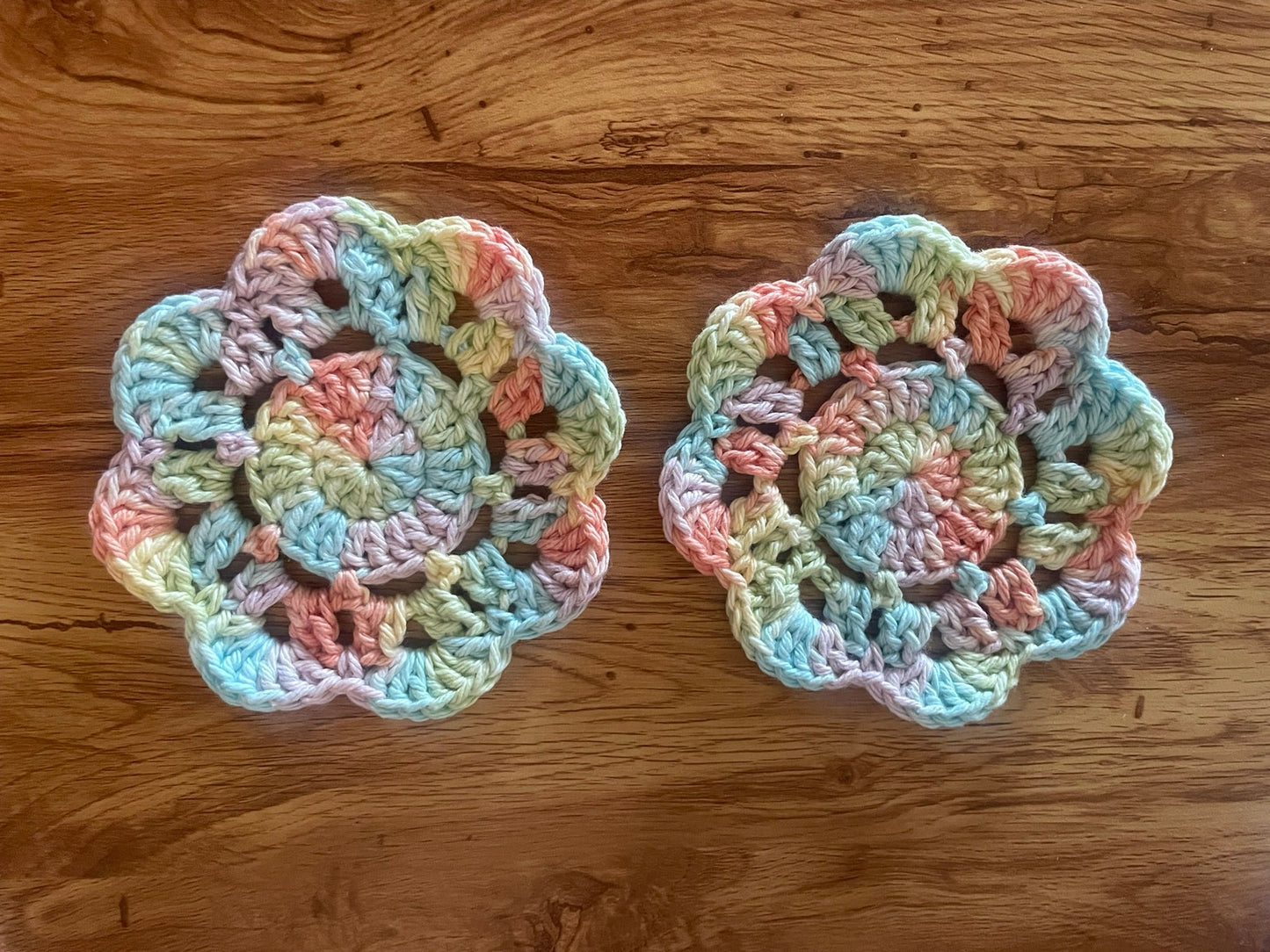 Handcrafted Crochet Flower Coasters | Unique Home Decor | Soft Rainbow