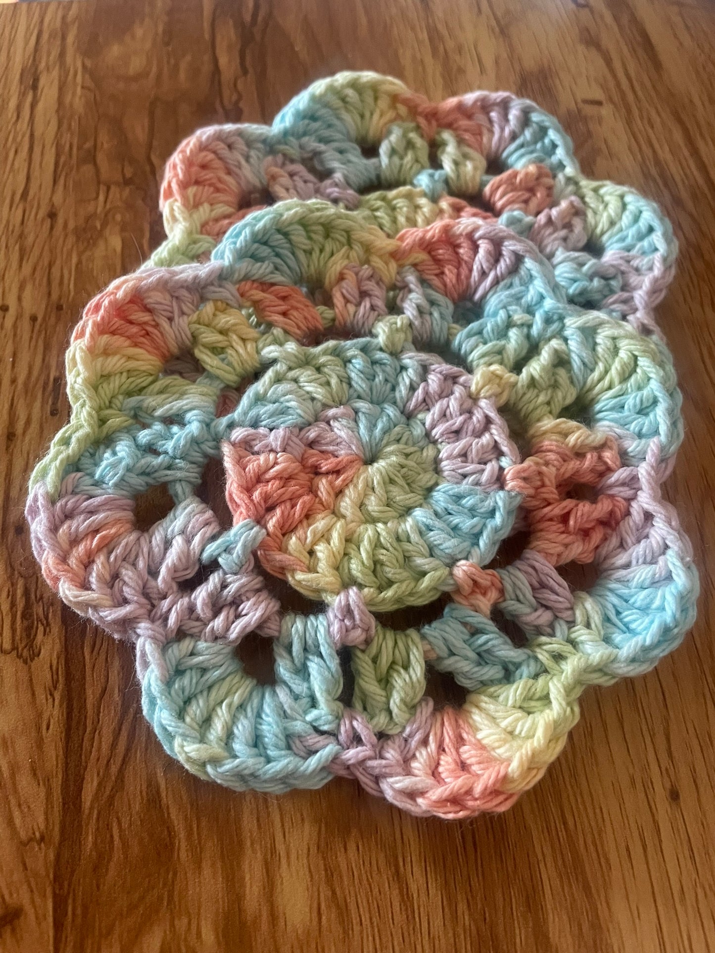 Handcrafted Crochet Flower Coasters | Unique Home Decor | Soft Rainbow