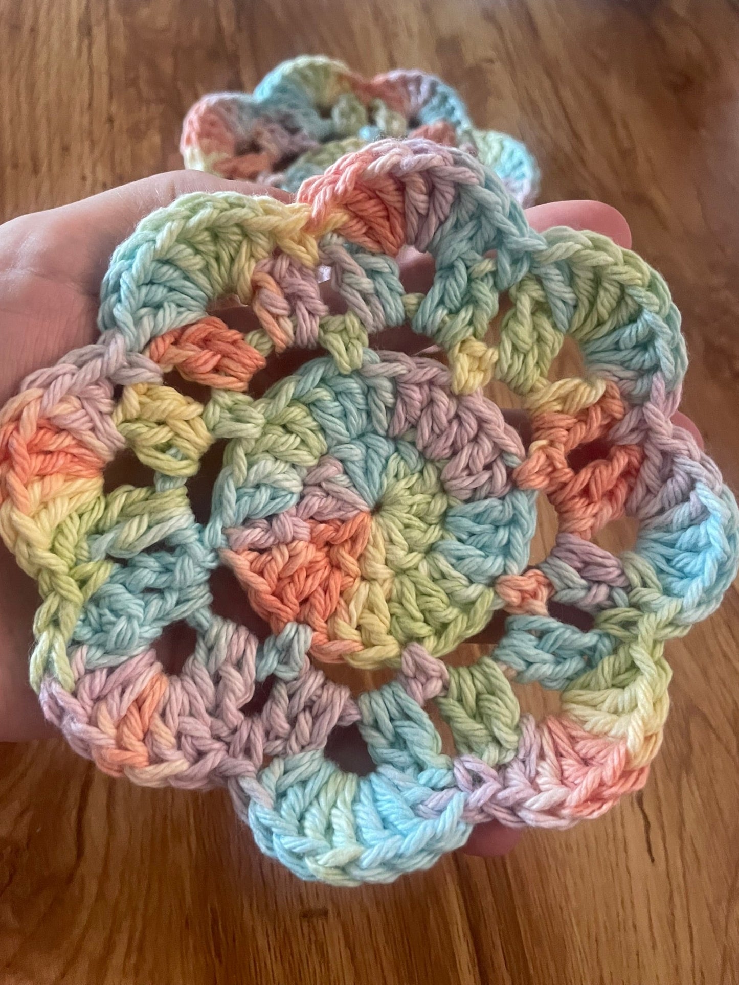 Handcrafted Crochet Flower Coasters | Unique Home Decor | Soft Rainbow
