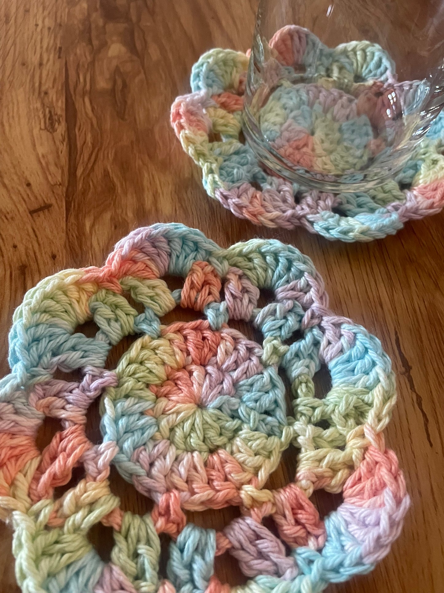 Handcrafted Crochet Flower Coasters | Unique Home Decor | Soft Rainbow