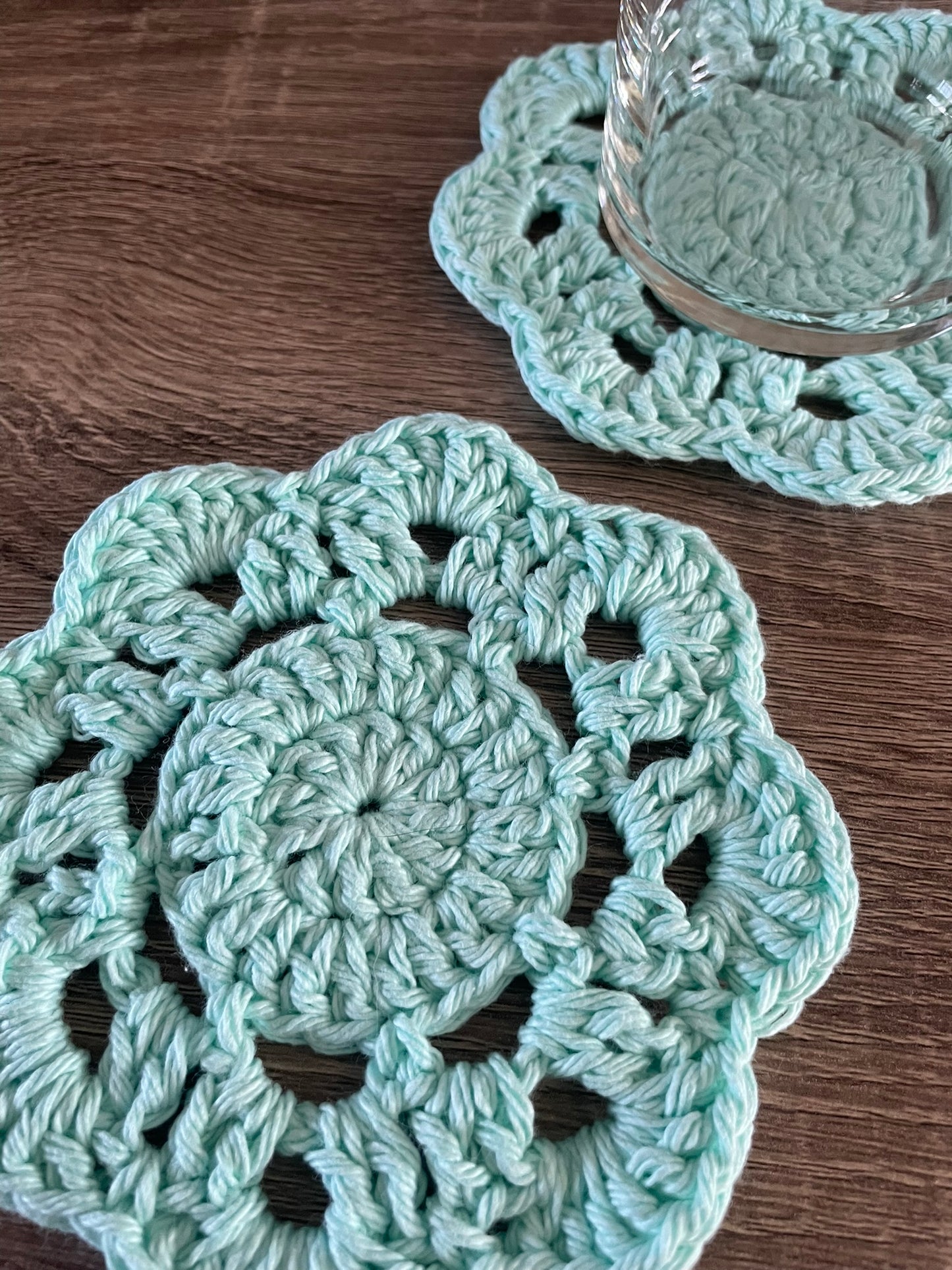 Handcrafted Crochet Flower Coasters | Unique Home Decor | Icy Blue
