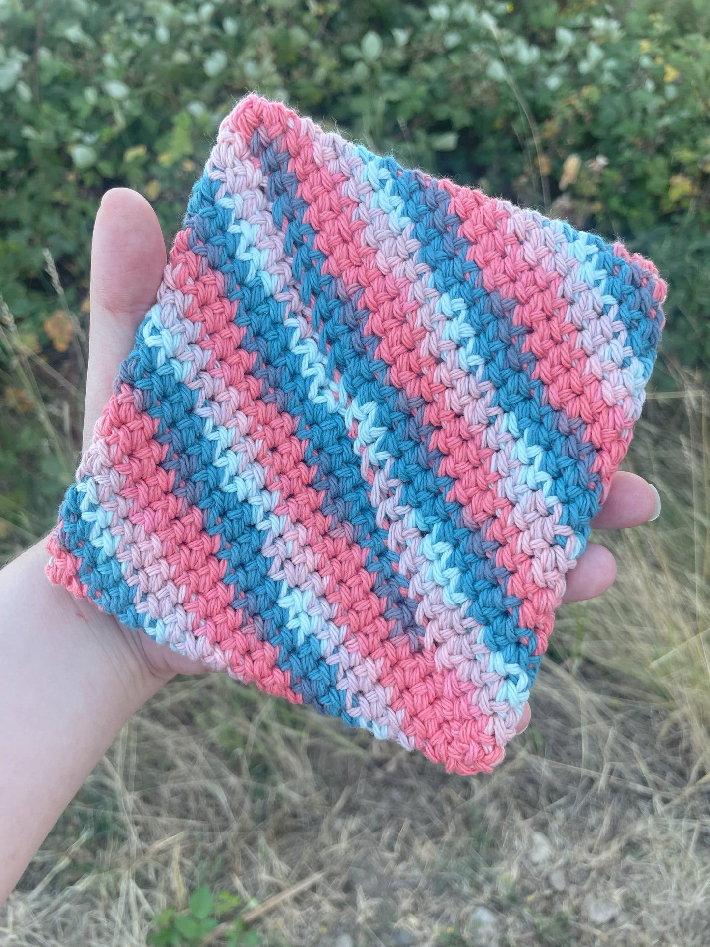 Double-Thick Cotton Crochet Potholders | Pink and Blue | Multicolored and Striped