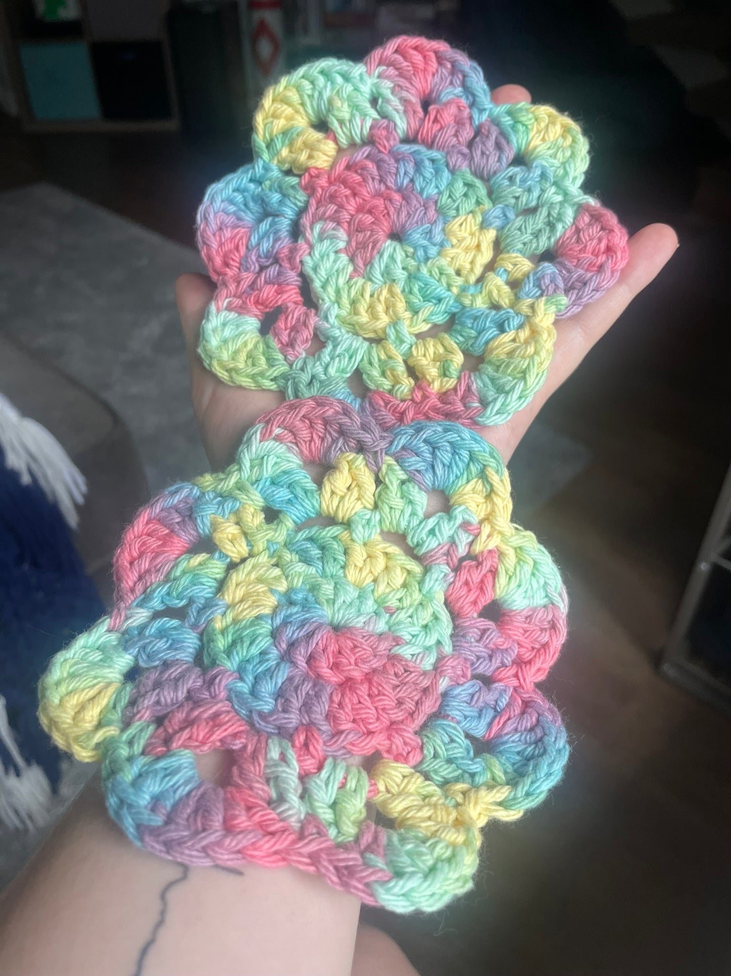 Handcrafted Crochet Flower Coasters | Unique Home Decor | Vibrant Rainbow