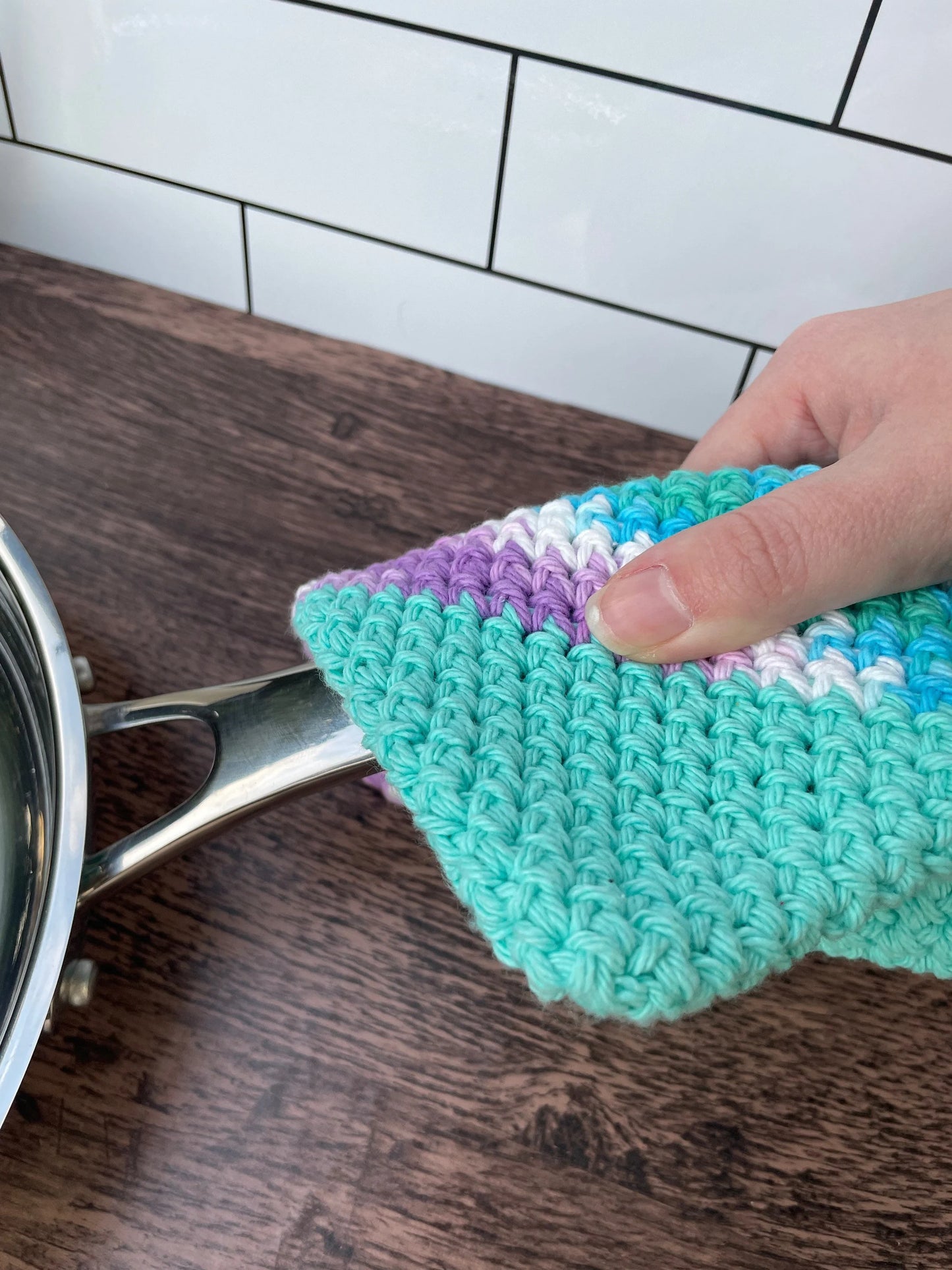 Double-Thick Cotton Crochet Potholders | Blue and Purple