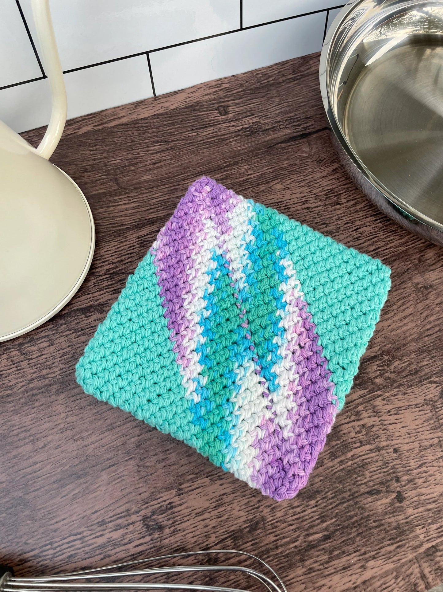 Double-Thick Cotton Crochet Potholders | Blue and Purple