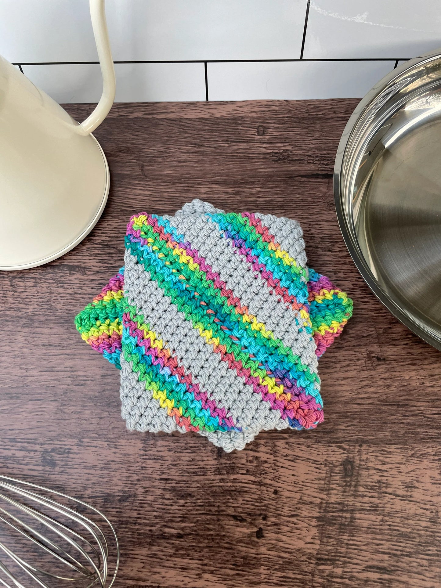 Double-Thick Cotton Crochet Potholders | Rainbow Striped