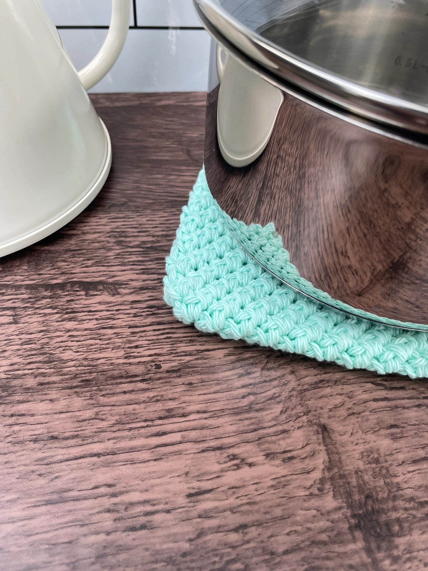 Double-Thick Cotton Crochet Potholder | Icy Blue