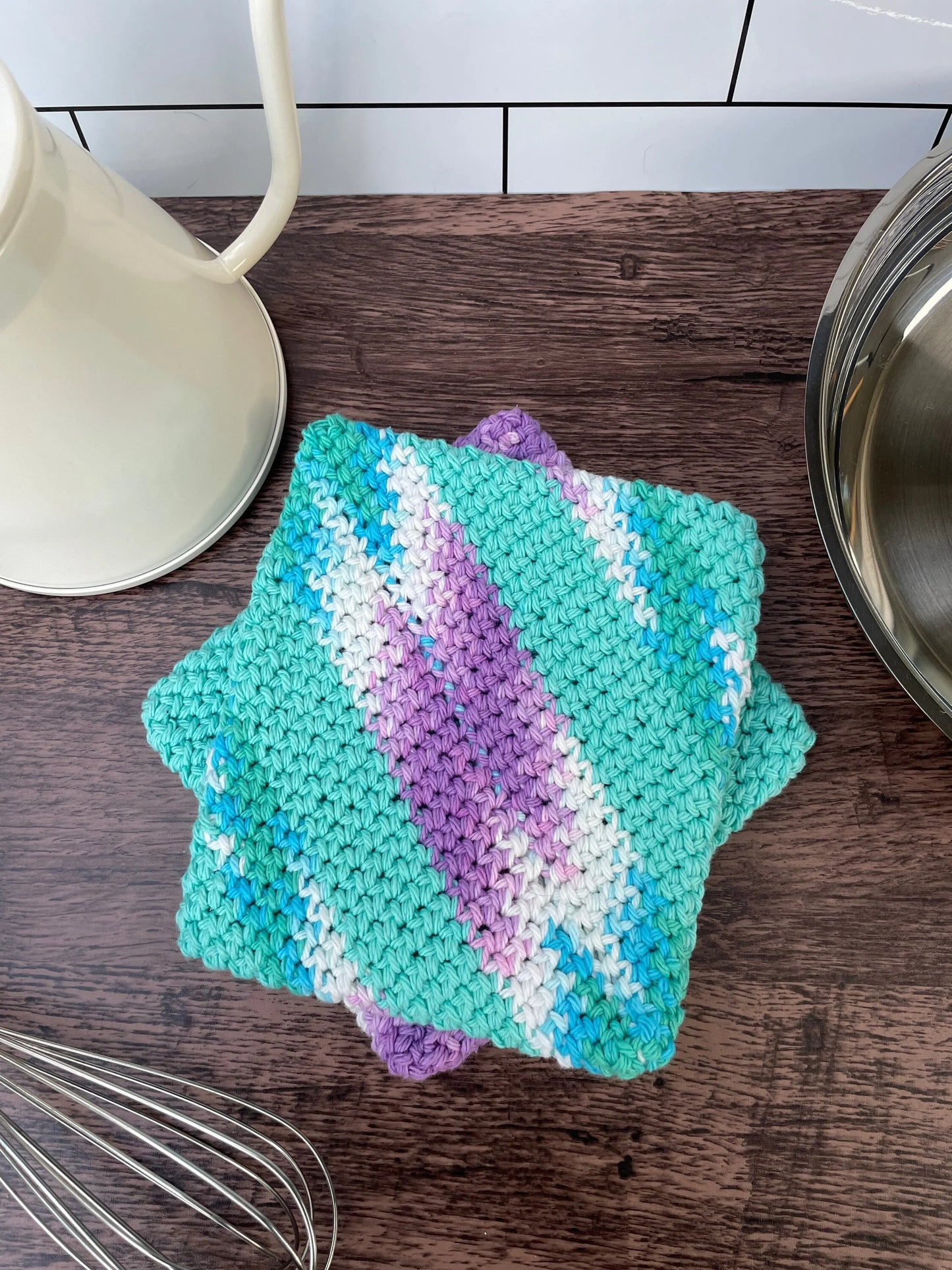 Double-Thick Cotton Crochet Potholders | Blue and Purple