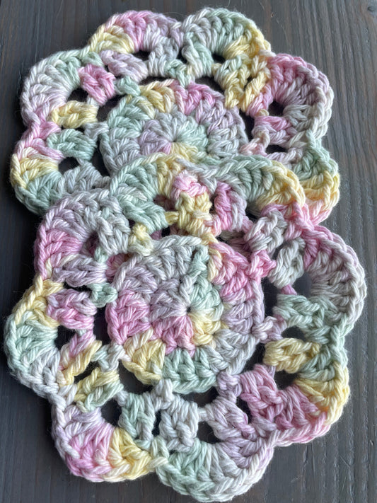 Crochet Cotton Flower Coasters | Pastel Rainbow