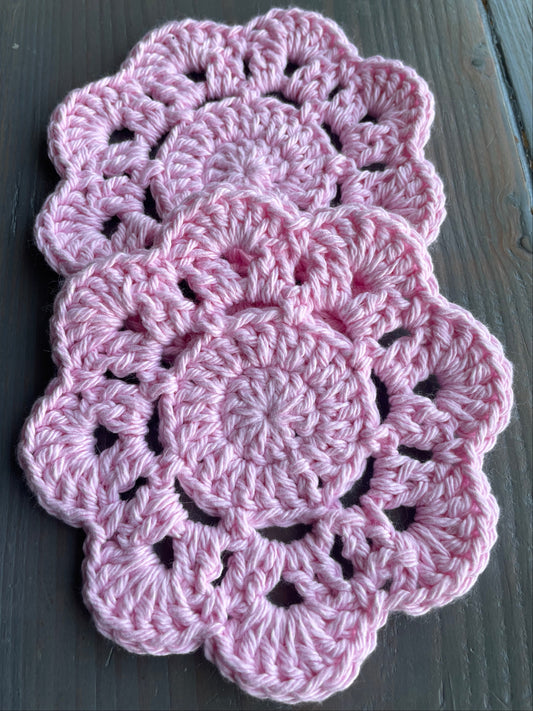 Crochet Cotton Flower Coasters | Bubblegum Pink
