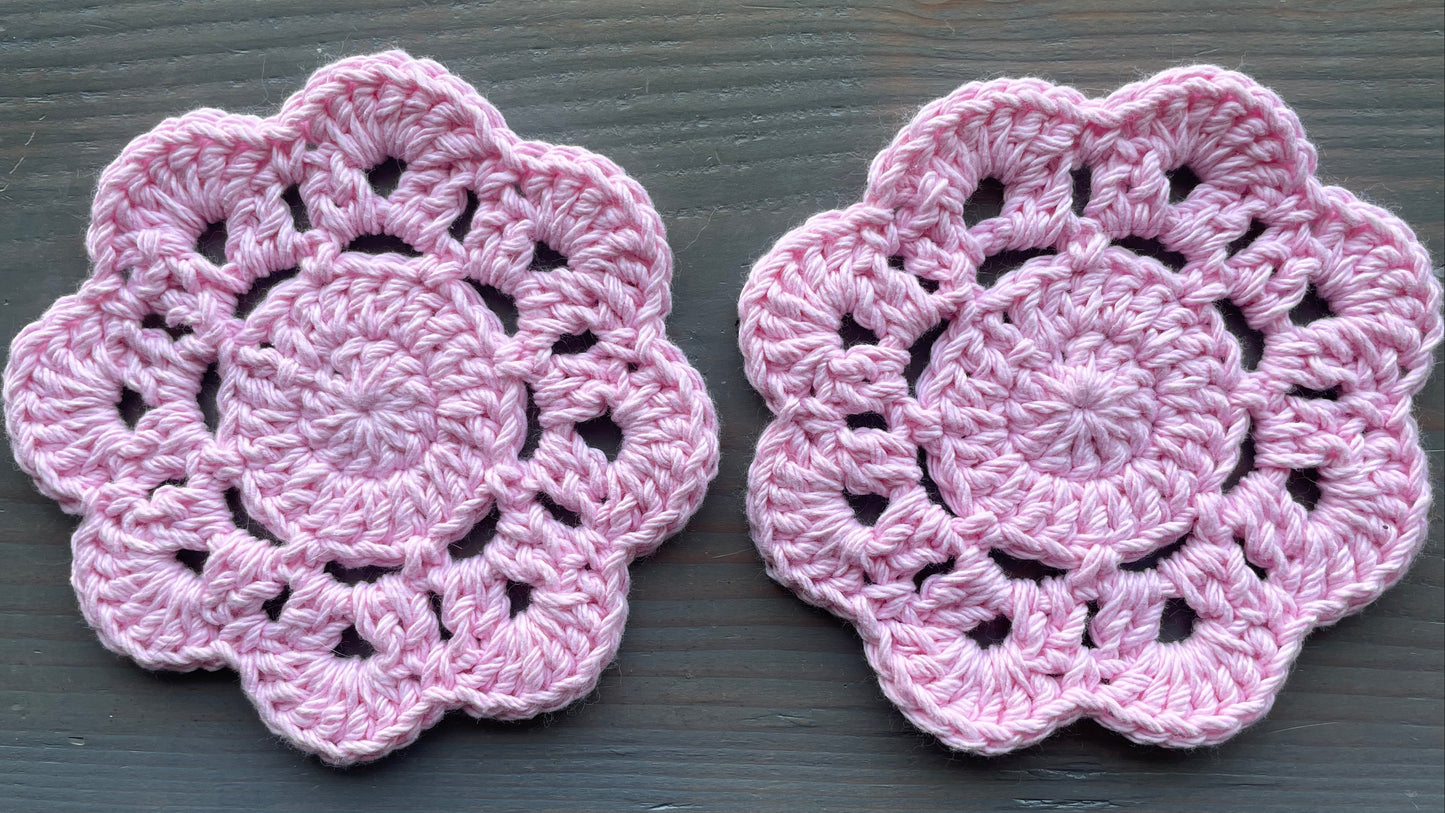 Crochet Cotton Flower Coasters | Bubblegum Pink