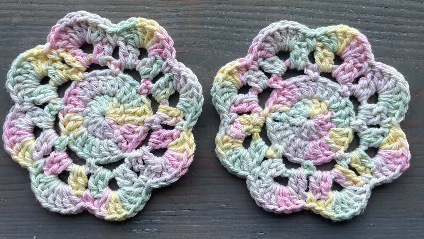 Crochet Cotton Flower Coasters | Pastel Rainbow