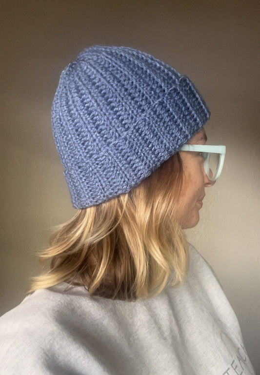 Cozy Blue Winter Beanie – Soft Acrylic Yarn, Warm & Stylish