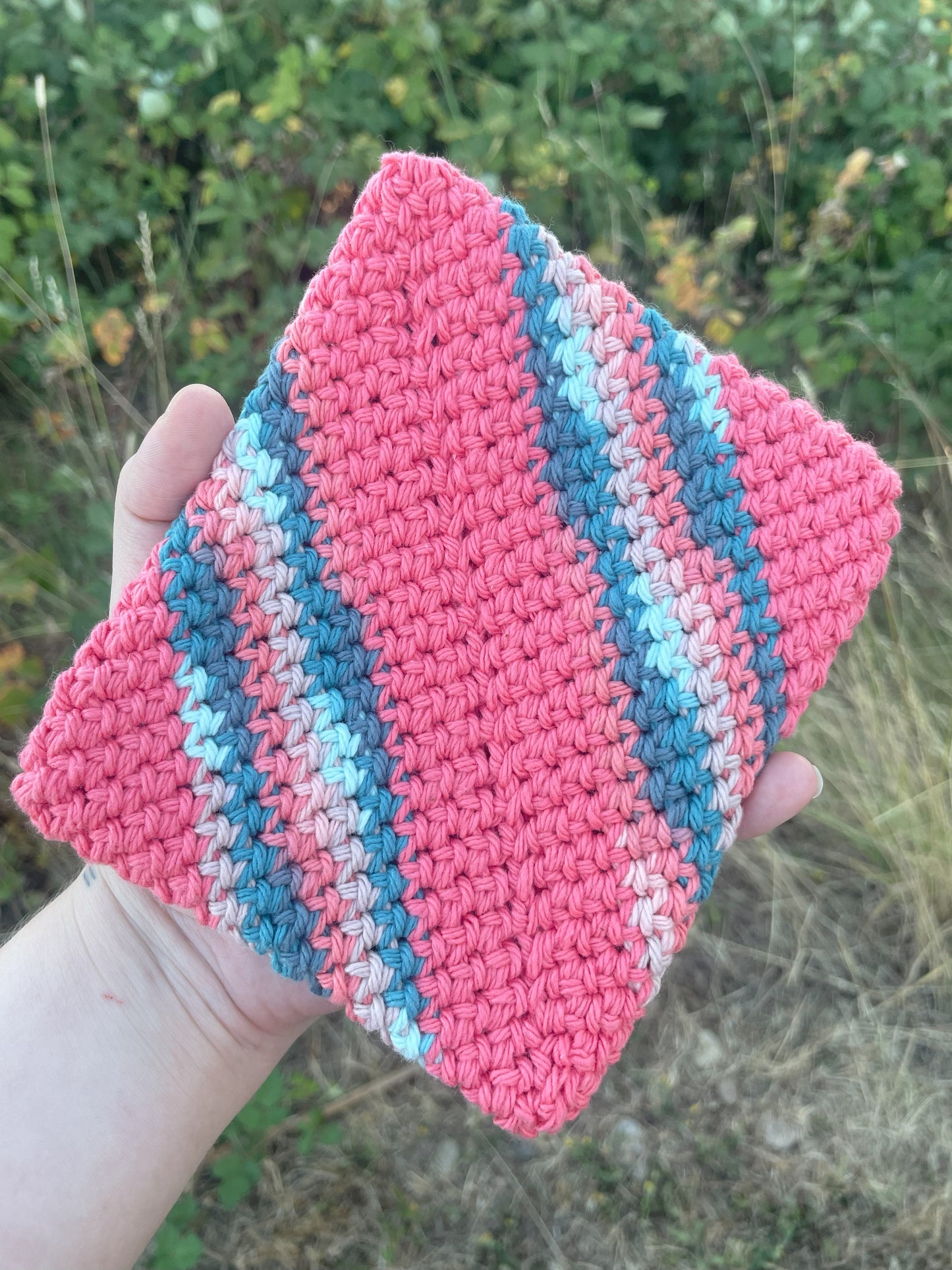 Double-Thick Cotton Crochet Potholders | Pink and Blue | Multicolored and Striped
