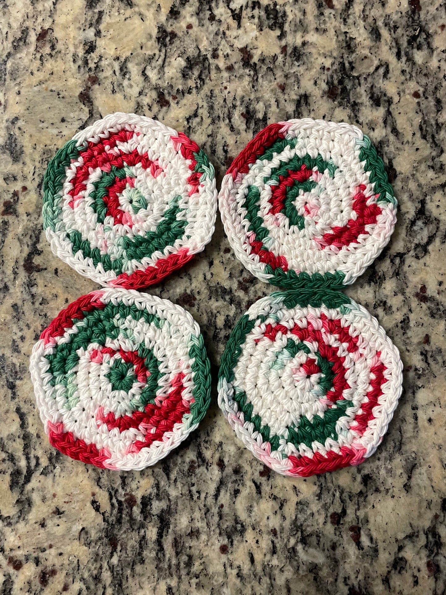 Handmade Cotton Christmas Coasters – Festive Red, Green, and White