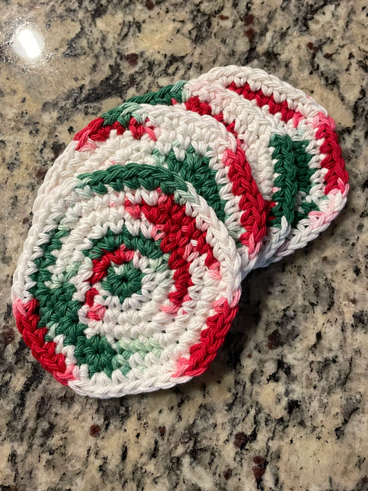 Handmade Cotton Christmas Coasters – Festive Red, Green, and White