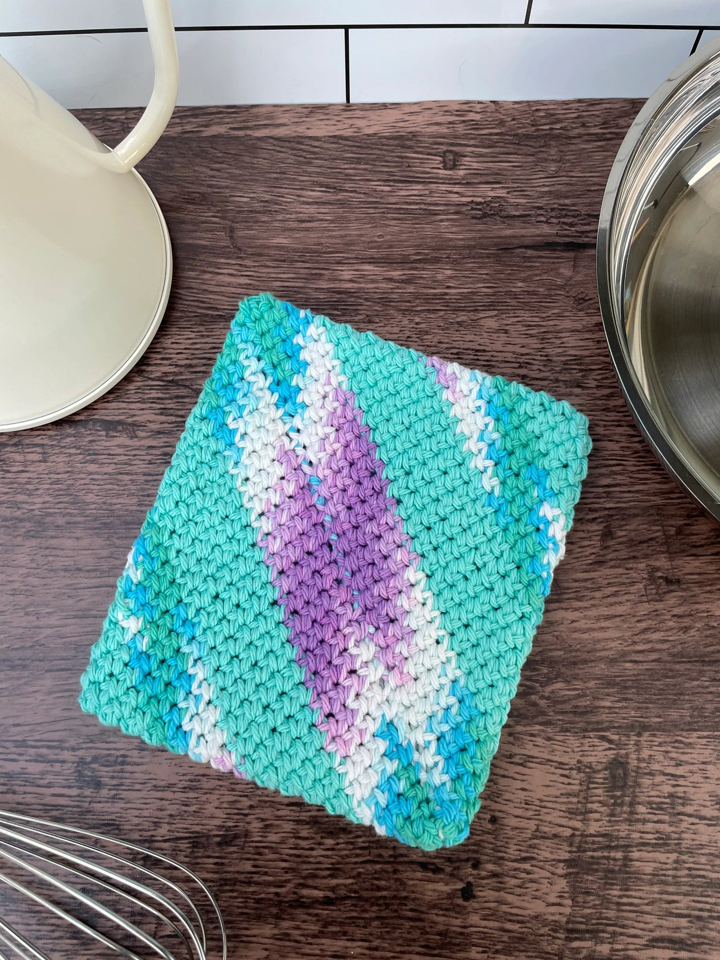 Double-Thick Cotton Crochet Potholders | Blue and Purple