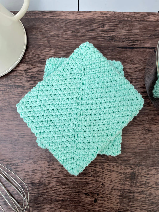 Double-Thick Cotton Crochet Potholder | Icy Blue