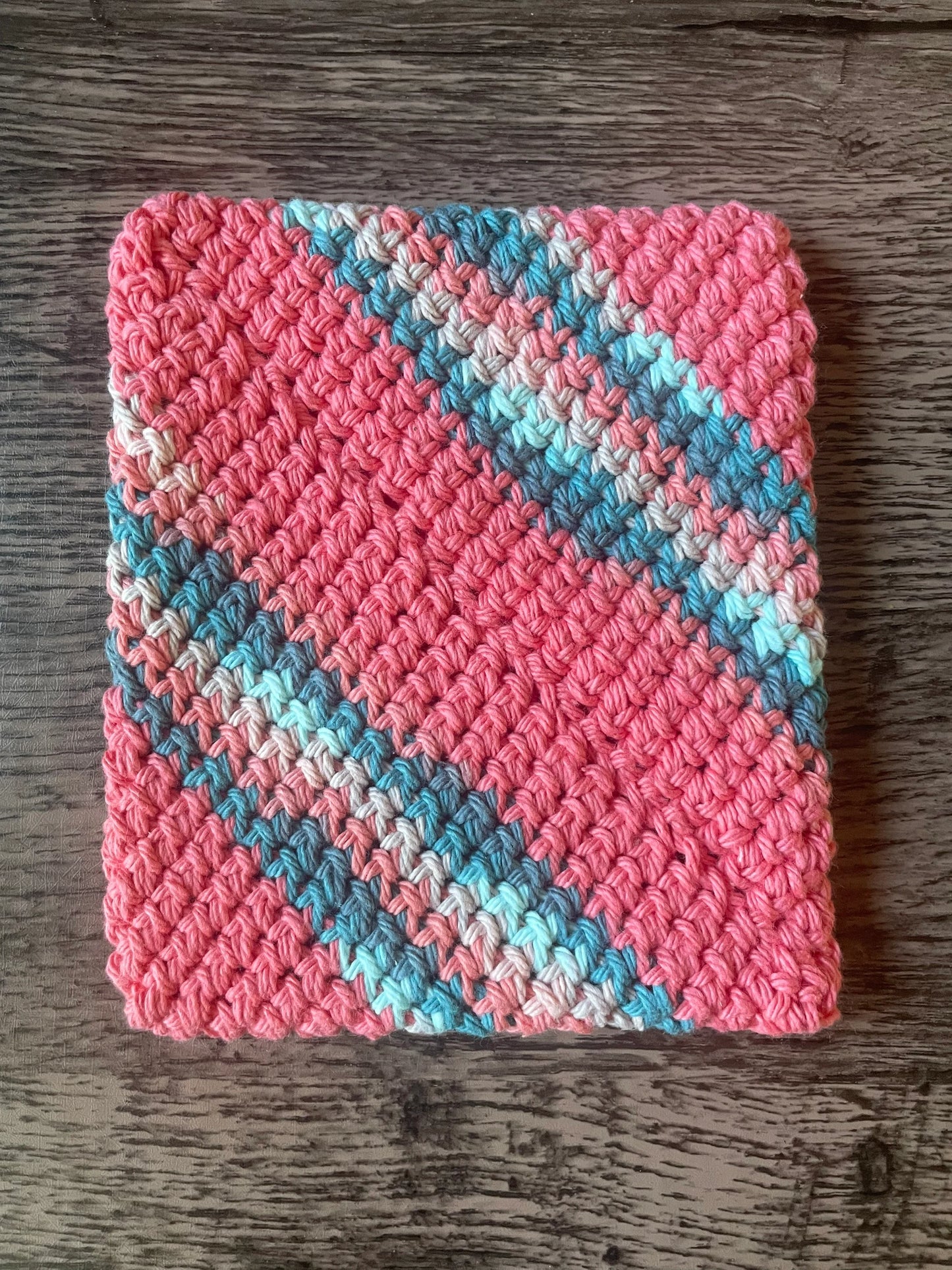 Double-Thick Cotton Crochet Potholder | Pink and Blue