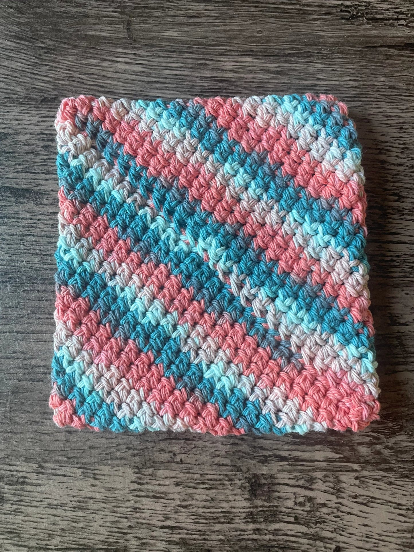 Double-Thick Cotton Crochet Potholder | Pink and Blue