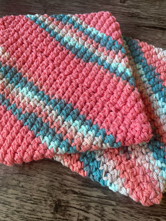 Double-Thick Cotton Crochet Potholder | Pink and Blue